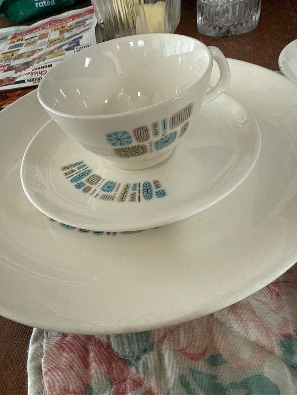 Atomic Era Temporama by Canonsburg Pottery (3) dinner plates and (3) cup/saucers